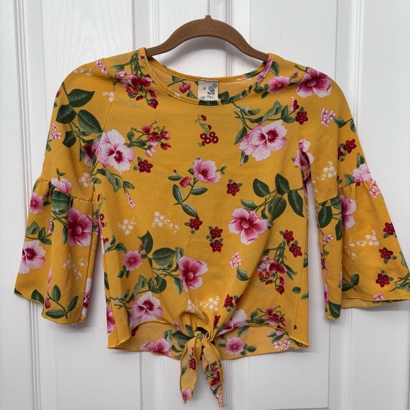 Lily Bleu Other - Mustard Floral Tie-Front Top | Lily Bleu Girls L (14)